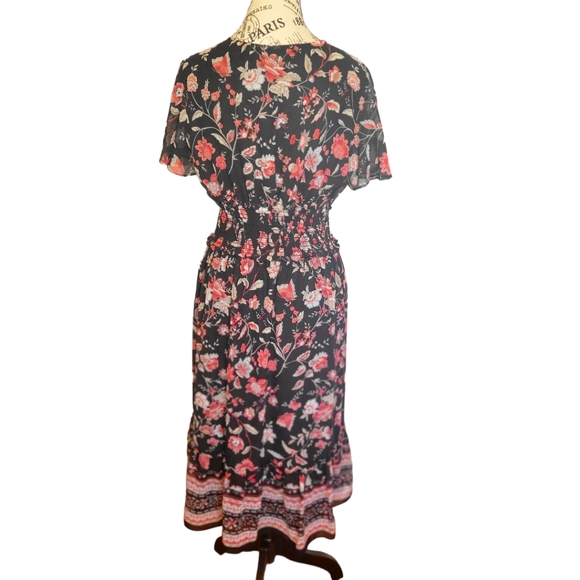 Max Studio Women's Pink and Black Flutter Sleeve Floral Midi Dress size M - Picture 2 of 15